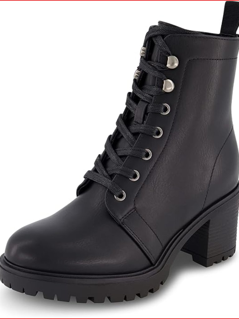 Lace Up Boots With Memory Foam, Faux Leather, Lug Sole